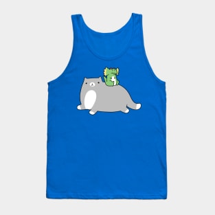 Blue Cat and Green Dilophosaurus Tank Top